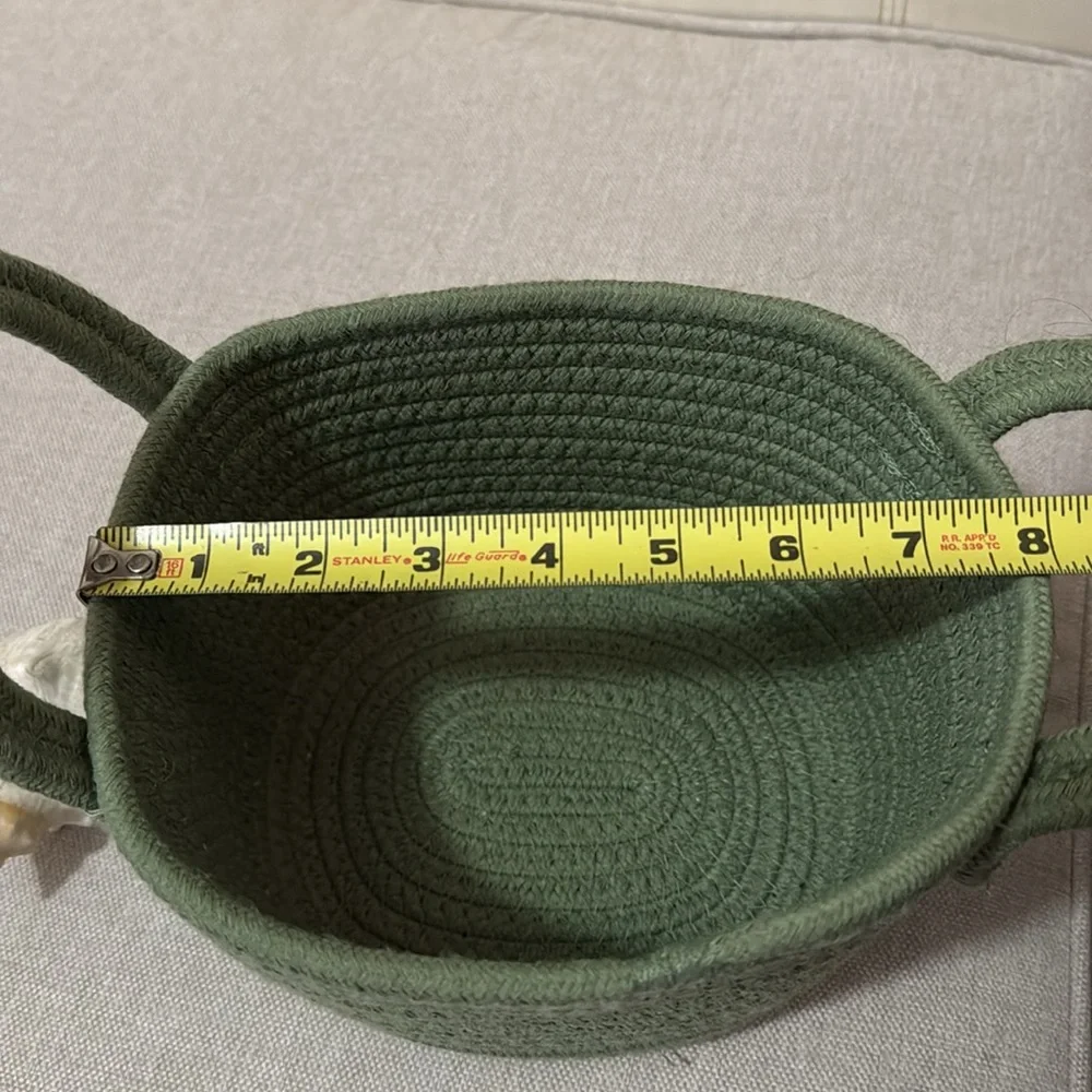 Cotton Coil Wrap Basket-Handles-Sage Green-Gently Used-5in High-6.5in Wide Base